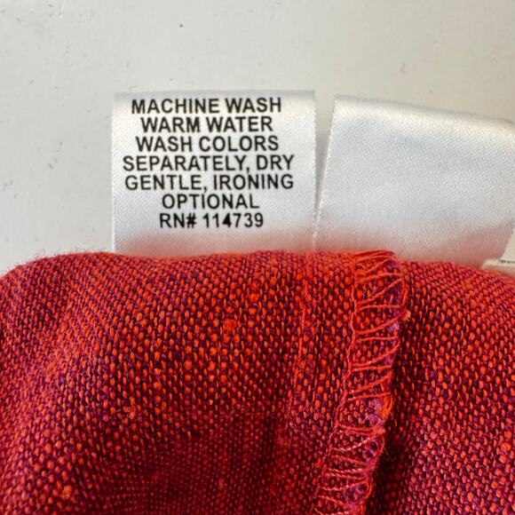 FLAX Linen Midi Skirt Patch Pockets with Back Slit Brick Red L - Picture 10 of 10